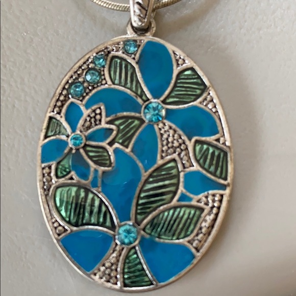 Silver-Turquoise Rhinestone Necklace Set - Picture 6 of 6